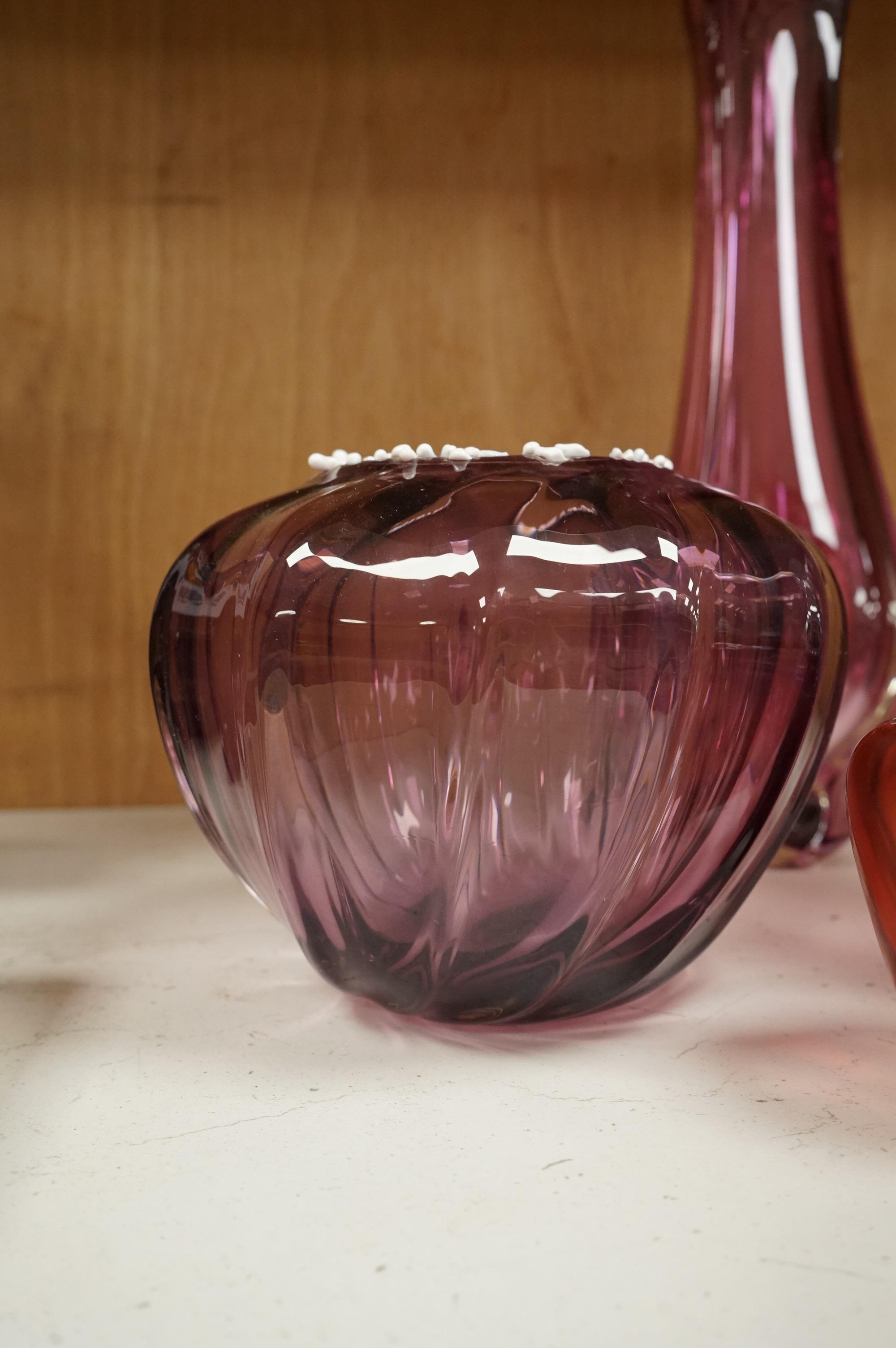 Five pieces of art glass including a Royal Brierley Studio vase, tallest 37.5cm